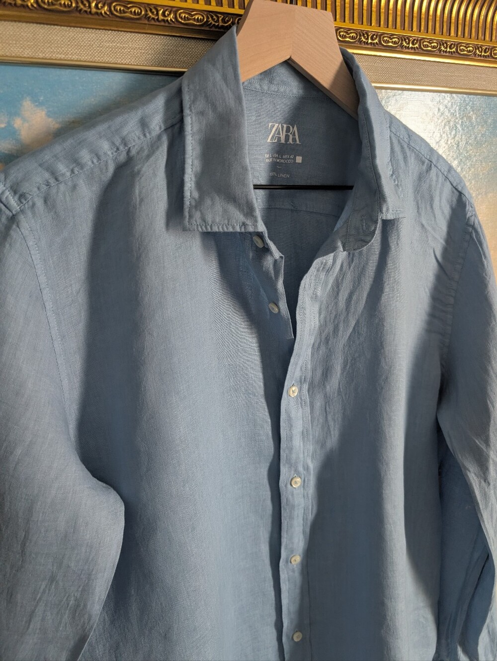 ZARA Blue Linen Button-Down Shirt
